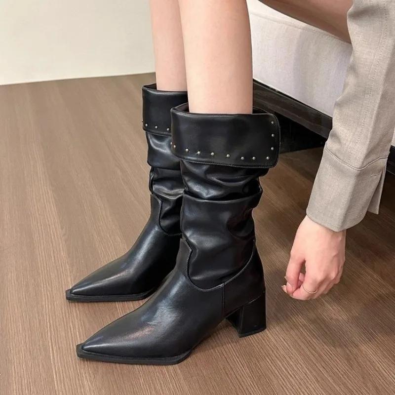 

Модная обувь для женщин 2024 Модные женские сапоги до колена с острым носком Однотонные простые высокие сапоги Высококачественные коричневые длинные сапоги 39 чёрный