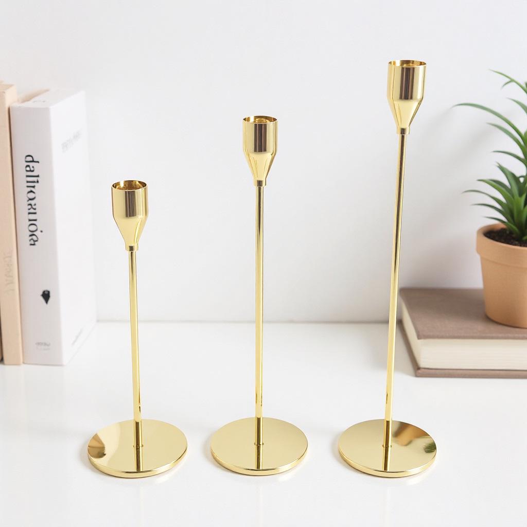 European Style Candle Holder Set: Elegant Metal Three-Piece for Dining Table or Wedding Decor.
