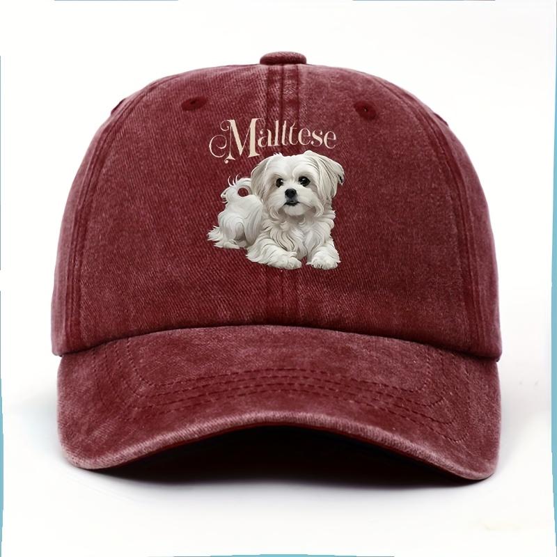 Malteser Hund Baseballkappe Verstellbar Baumwolle Used Welpen-Print Lässiger Sommerhut für Tierliebhaber