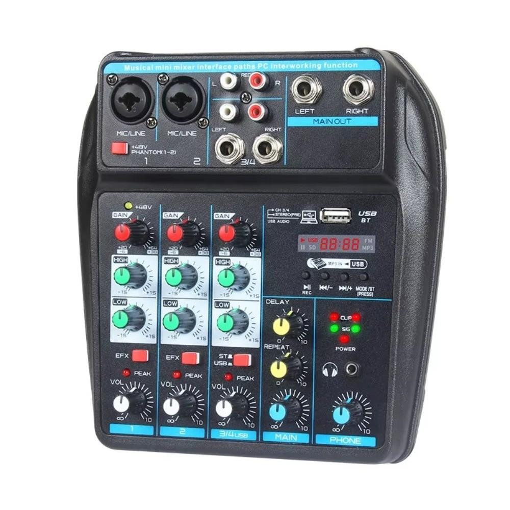 with 48V Phantom Power DJ Console Mixer 4-Channel USB Mixer Durable Audio Mixer