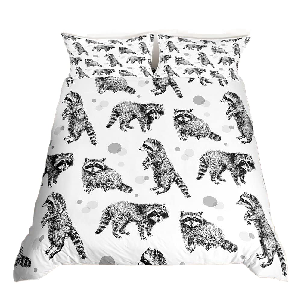 

Comforter Raccoon Girls Women Cute Cartoon Animal Queen Bedding Set With Pink Rose Flower Decor Comforter (quilt)-EU Single(135*200cm)3pcs