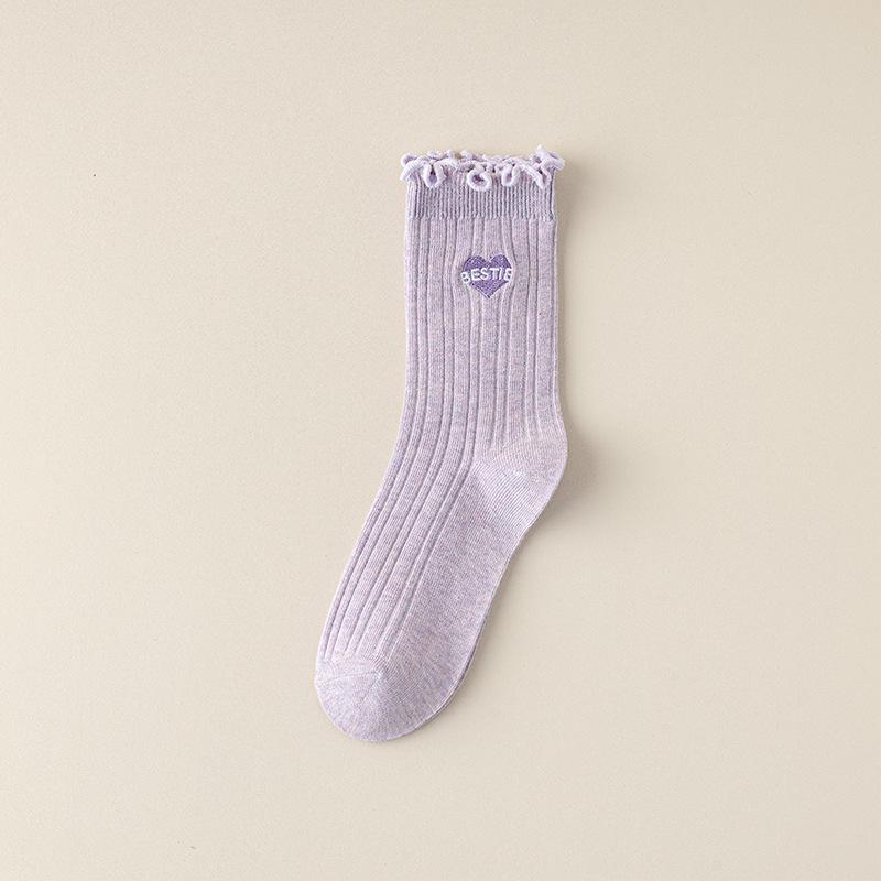Women's Summer Thin Style Lacy Wooden Ear Edge In The Tube Pile Socks