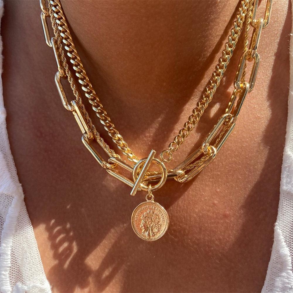 Fashion Punk Exaggerate Chain Crystal Heart Shaped Pendant Multilevel Punk Necklace For Women Vintage Choker Wedding Jewelry