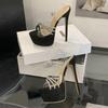 Summer Fashion Rhinestone Platform High Heels Transparent Sandals For Women Open Toe PVC Ankle Strap Wedding Banquet Shoes