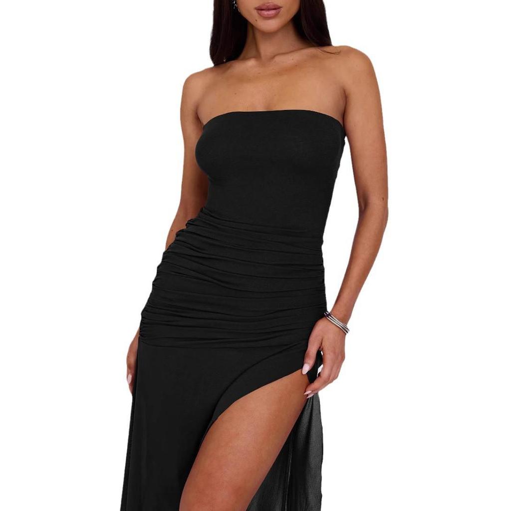 2024 Women's European & American Style Summer Backless Mesh Spliced Slim Irregular Bandeau Dress