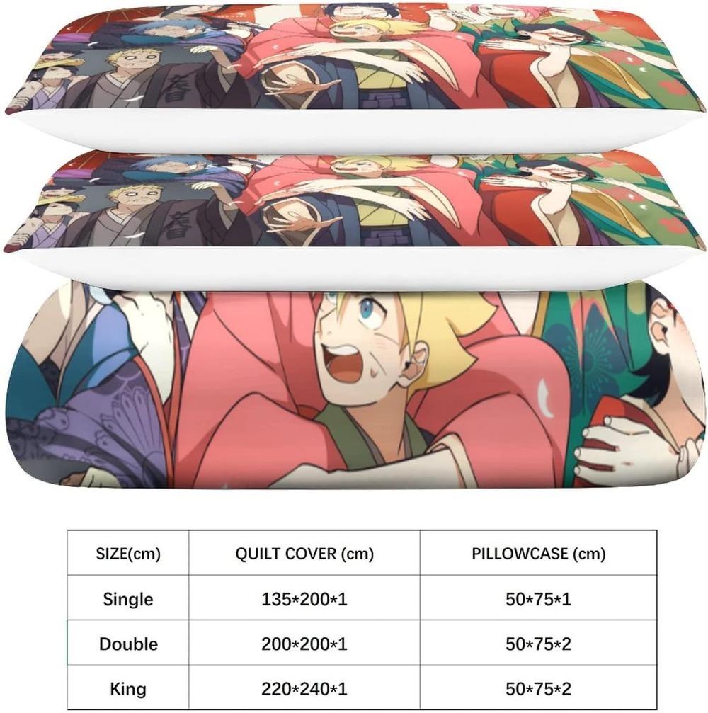 Anime Naruto Microfibre Bedding Sets, Children's Birthday Gift with Zip Room Decor for Teenagers Adulte 3-Piece Duvet Cover