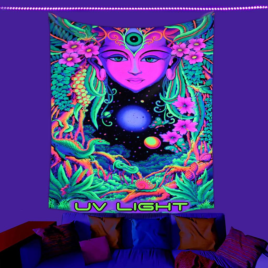 Fluorescent Tapestry UV Tree of Alien Life Purple Mushroom Fluorescent Tapestry Home Room Cloth Tapestry