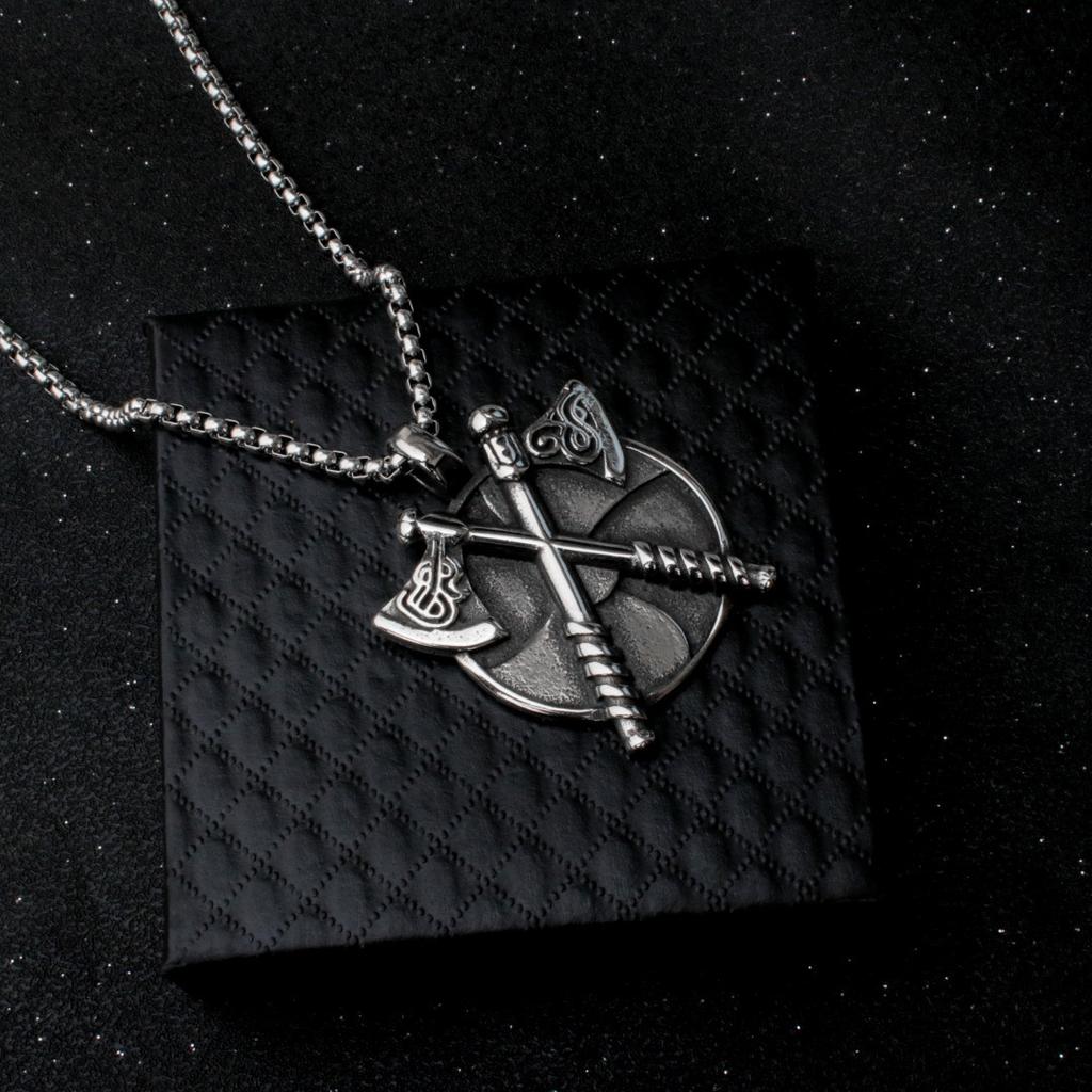 Nordic Viking Double Axe Titanium Steel Necklace Trendy Pendant Accessories