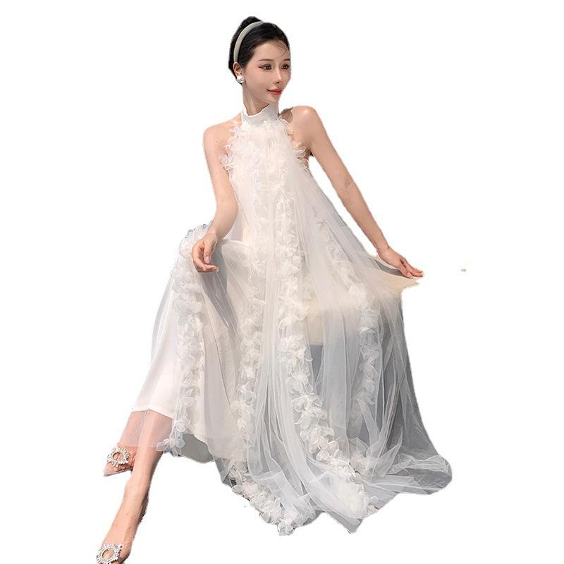 French Bridal Dressing Gown Neck Light Wedding Dress Wedding Nightdress Bridesmaid White Halter Dress