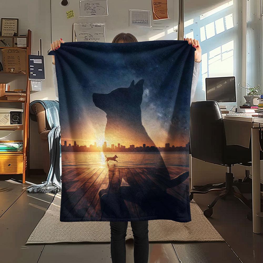 1Pc DoublevisionDogs Print Flannel Blanket, High quality Comfortable for All Seasons, Home Decor, Warmth and Comfort, Perfect for Christmas Gifts