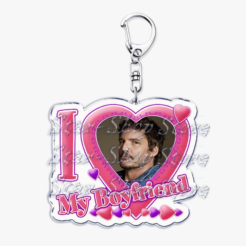 Hot Pedro Pascal I Love My Boyfriend Heart Keychain for Women Accessories Key Chain Ring Keychains Jewelry Fans Gifts