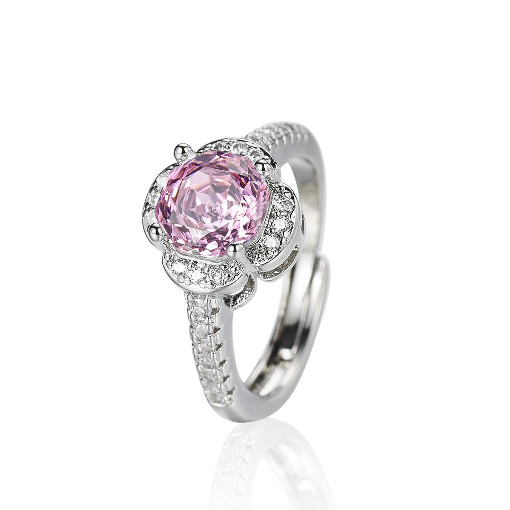 New Seiko Rose Cut Papalacha Zircon Necklace Earrings Color Treasure Ring Three-piece Set
