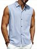 Camicia da Uomo Bianca Senza Maniche Botton-Down - Top Muscolare Leggero in Misto Lino con Colletto e Tasca per Vacanze Estive al Mare.