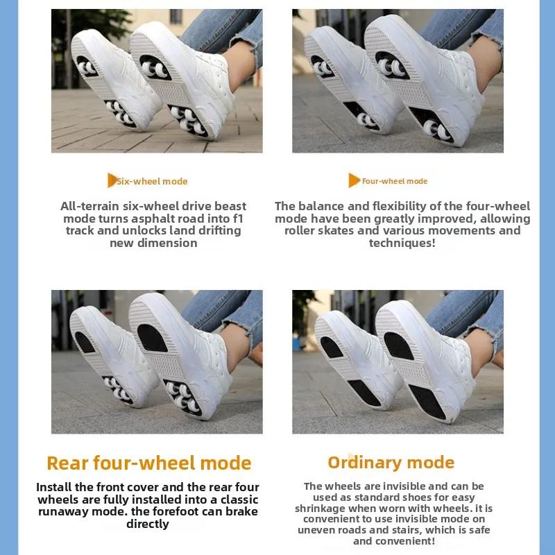 Chaussures de Patins à Roulettes à 6 Roues Baskets avec Roues Chaussures à Roulettes 2-en-1 Chaussures de Patinage à Roulettes Amovibles pour Patinage et Parkour