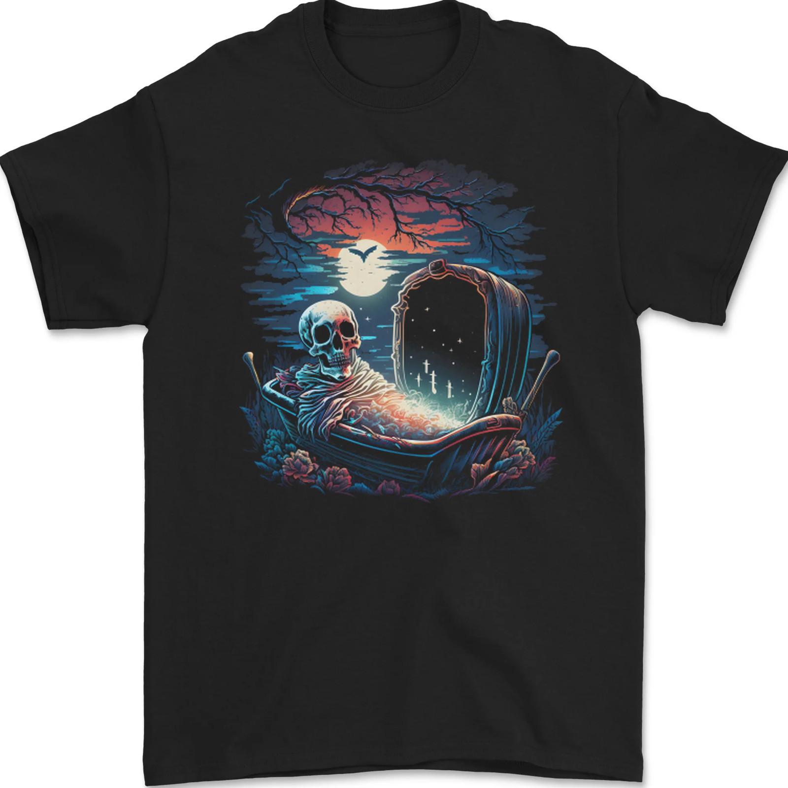 A Coffin and Skeleton in a Graveyard Halloween Mens T-Shirt 100% Cotton S разноцветный