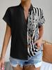 Damen Sommer Color Block Floral Knopf Strickjacke Hemd