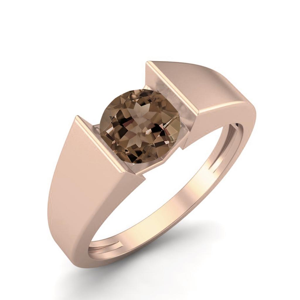0.85 Ctw Round Smoky Quartz 925 Sterling Silver Rose Vermeil Solitaire Tension Set Women Wedding Ring