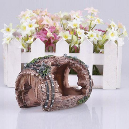 Antique Wine Barrel Aquarium Decor: Fish Tank & Turtle Hiding Spot, Resin 808