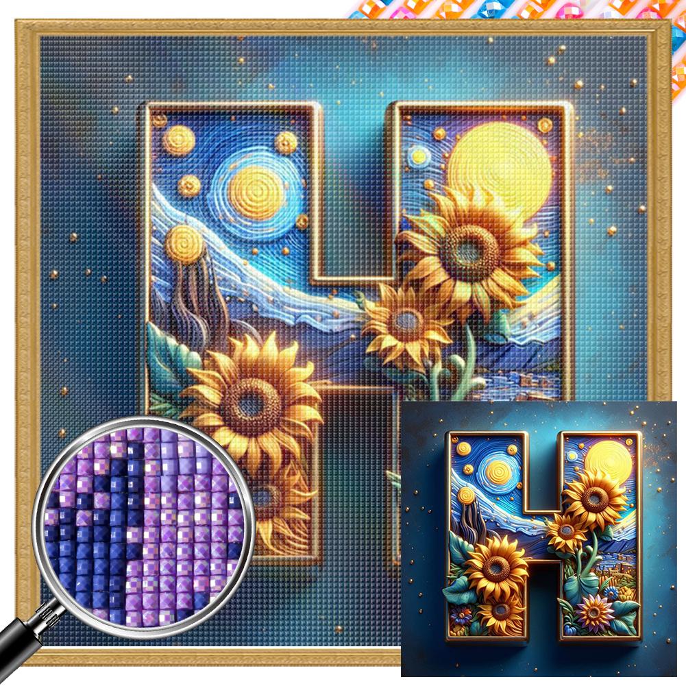 

5D DIY Full Square Drill Partial AB Drill Diamond Painting Sunflower Letters for Living Room Bedroom Classroom Entrance 30x30cm