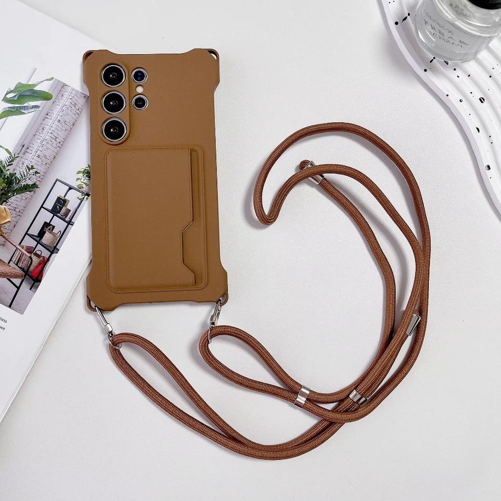 Soft Silicone Phone Case For Samsung S26 Ultra S25 Edge S24 S23 FE S22 Plus Card Holder Lanyard Shockproof Protection Cover