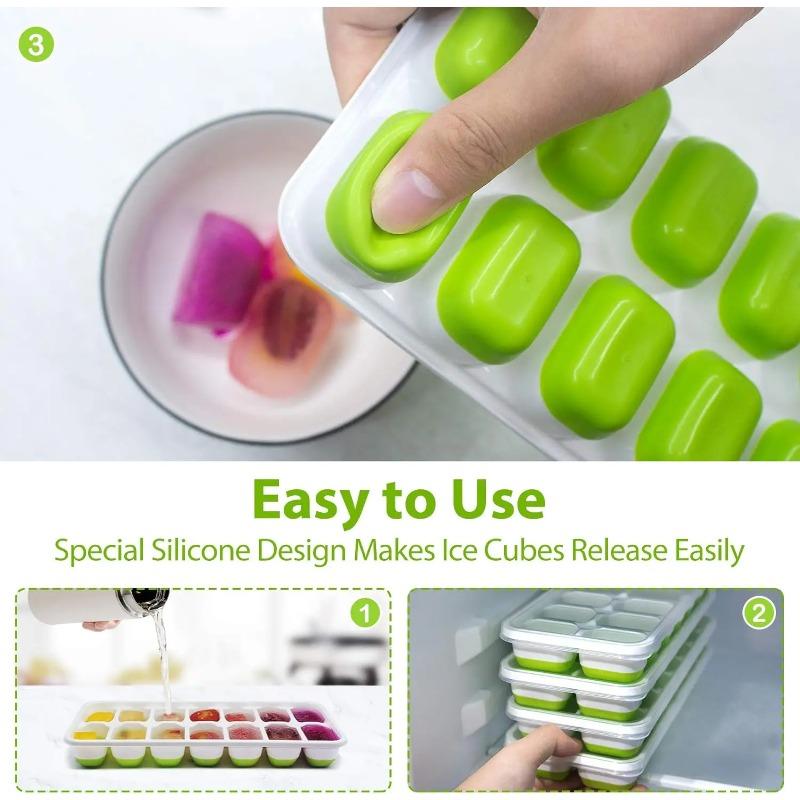 Ice Cube Tray Silicone Mold with Cover Square 14-cube Easy Release Ice Cube Molds Summer Kitchen Bar DIY Iced Drink Maker Tools