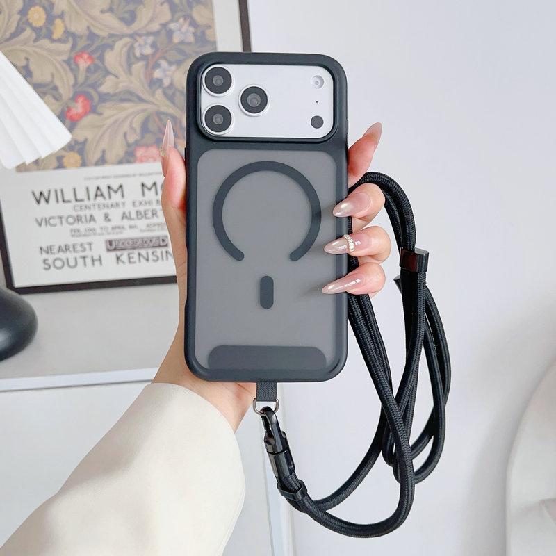Crossbody Lanyard Matte Translucent For Magsafe Phone Case For iPhone 17 17Pro Air 16 15 14 13 12 Pro Max Wireless Charge Cover