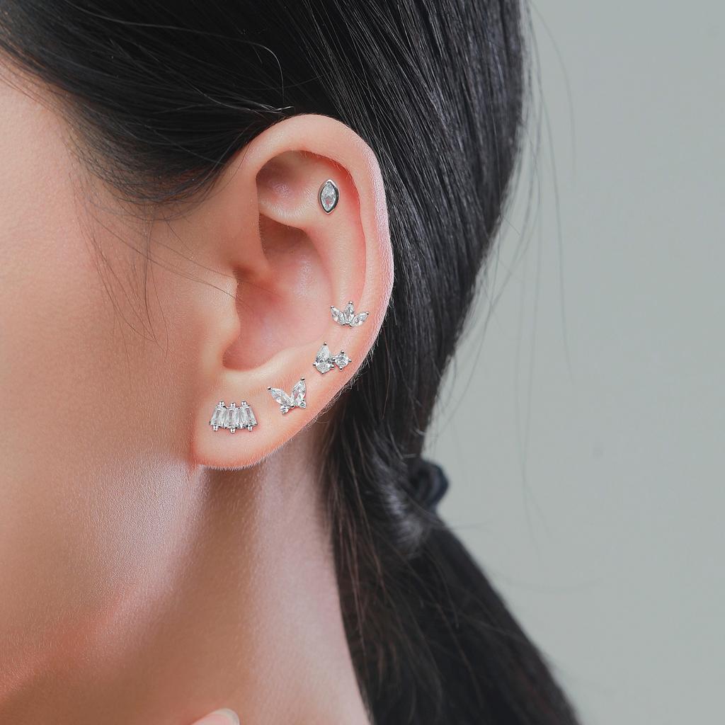 Modian 1 Piece Gold Geometric Shape Stud Earring 925 Silver Sparkling Clear CZ Earrings For Women Collocation Jewelry
