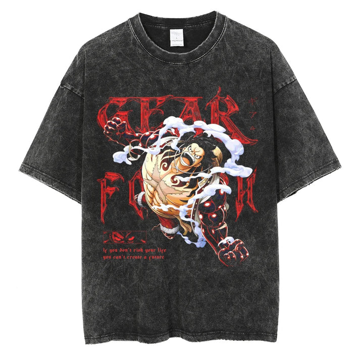 Luffy Joy Boy Vintage T-Shirt Gewaschen Übergroß One Piece Schweres Kurzarm Herren Damen Streetwear Lässig Locker Damen Herren Kleidung