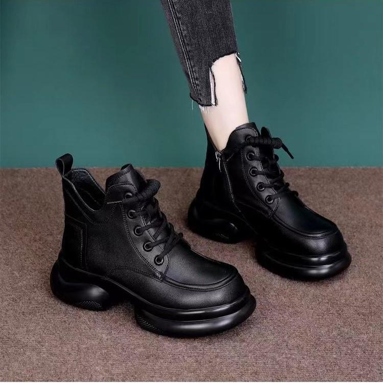 

Туфли на шнуровке, Ботинки на толстой подошве с увеличением роста, Ретро с круглым носком, Стройнящие, Универсальные женские ботинки 40 чёрный