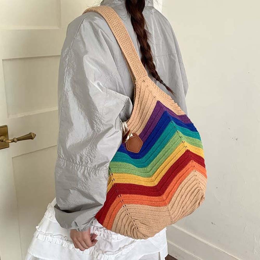 Large Capacity Crochet Shoulder Bag Breathable Seaside Vacation Handbag Knitted Tote Bag  Daily