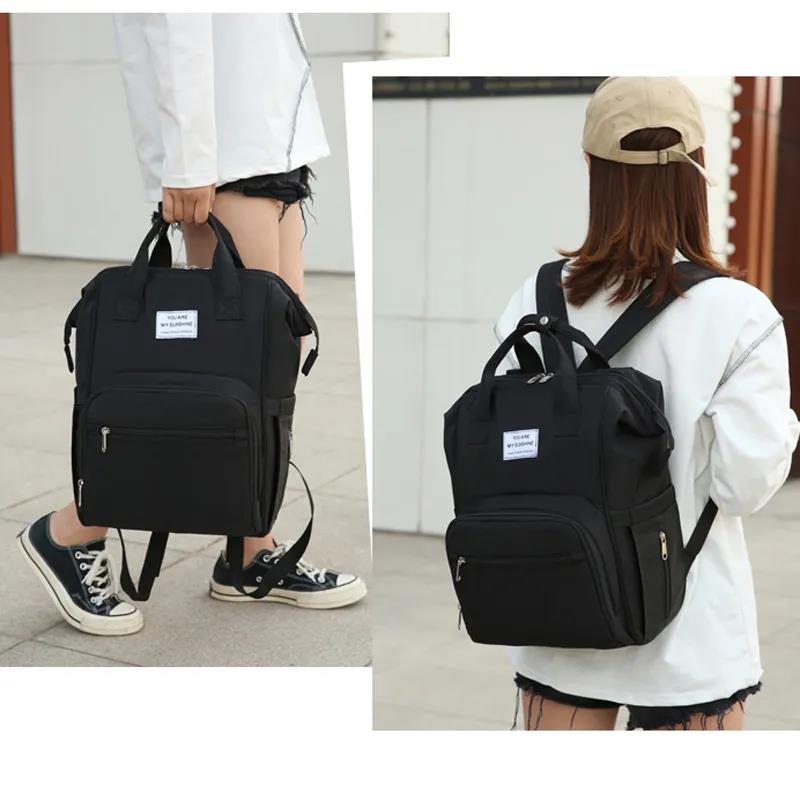Multi Functional Backpack Large Capacity Leisure Bag Mom's Bag Zipper Opening Solid Color Travel Backpack