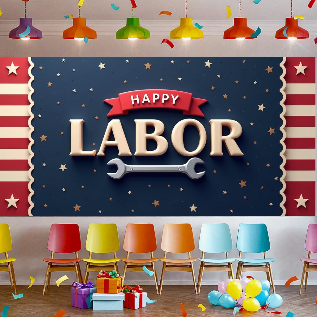 Decorative Design Labor Day Banner Festive Design Labor Celebration Banner for Event Decoration Holiday Celebration Indoor Use