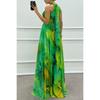 Women Halter Neck Sleeveless Printed Tie Waist Flowy Hem Dress, Casual Fashion Summer Dress for European American Women