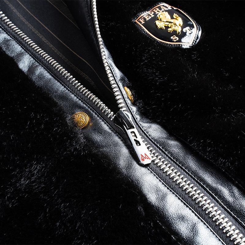 Winter Golden Mink Fleece Men's Fur One Piece Mink Coat Warm Mink Fleece Jacket Casual Fashion Coat