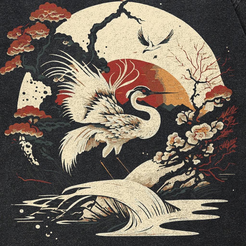 2024 Streetwear Japanese Crane Graphic Unisex T-Shirt