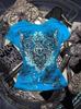 2025 Y2K Slim Fit Pattern Print T-Shirt: Japanese-Korean Style Retro Women's Fashion In Blue