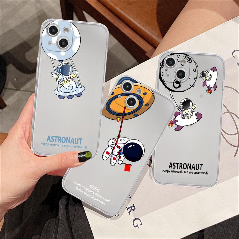 

Clear Case For Apple iPhone 14 11 13 12 Pro 7 8 Plus XR X XS Max 6 6S 13Pro Silicone Phone Cover Cute Cartoon Astronaut Planet iPhone 14 Plus