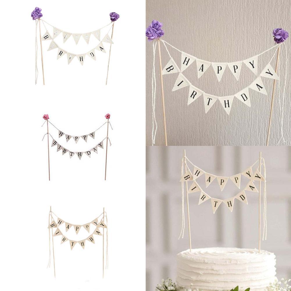 Birthday Cake Flag Decoration Baking Decoration Party Birthday Decoration Letter Creative Cloth Birthday Flag Cake Decoration