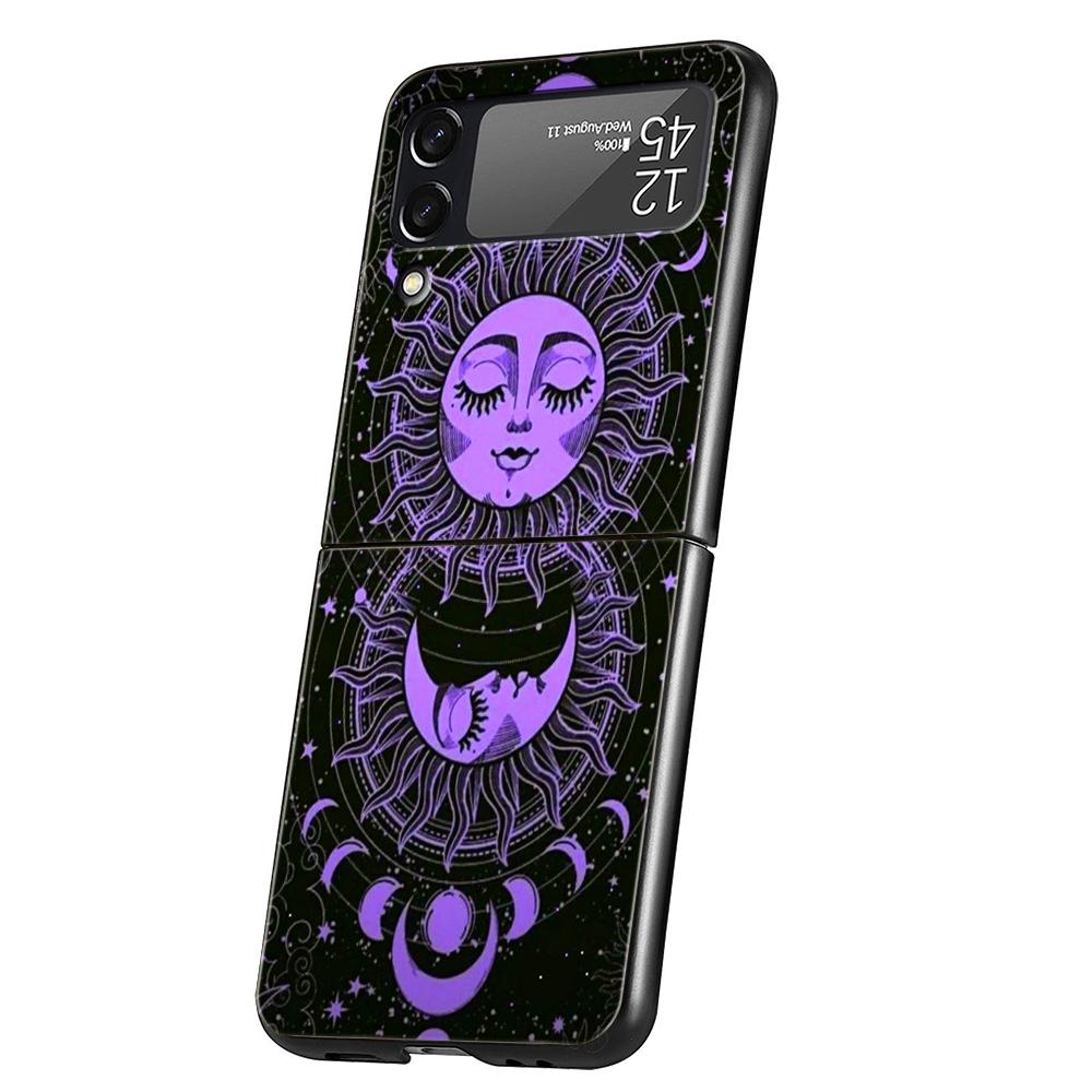 Suns Moons Clouds Astrological Hard PC Phone Case For Samsung Galaxy Z Flip 5 4 3 Black Cover For Galaxy Z Flip 6 Foldable Cases
