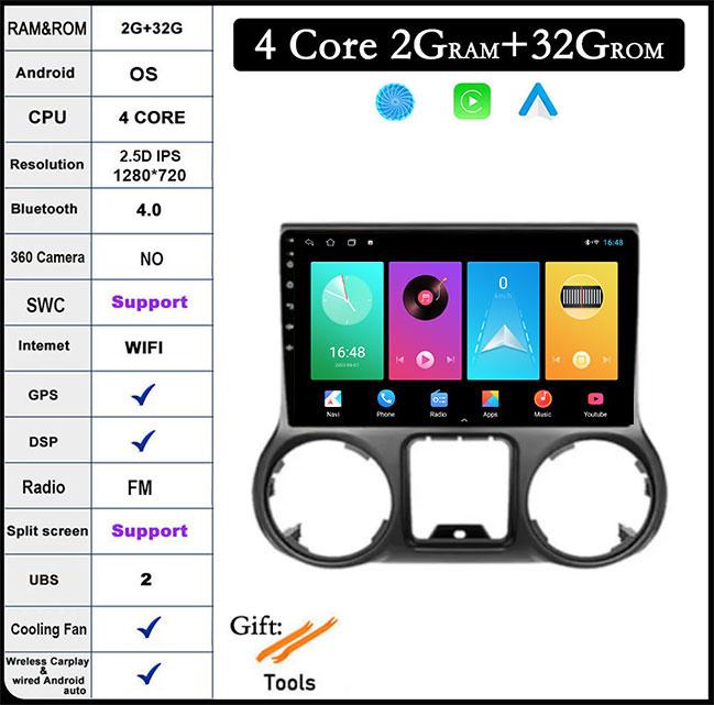 

10,1-дюймовый Android 14 IPS QLED для Jeep Wrangler 3 JK 2011 - 2014 Автомобильный видео стерео GPS мультимедийный плеер BT Carplay