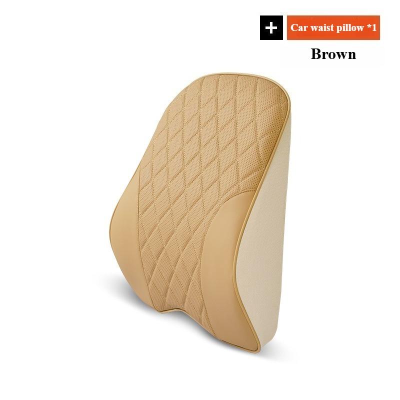 Nappa Leather Car Neck Cushion Waist Support Pillow Memory Foam Car Headrest Lumbar Support Seat Accessories Car Neck Pillow Set