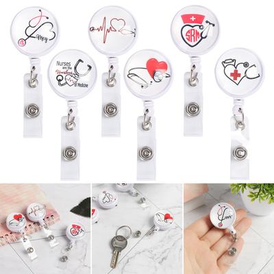 Pattern Retractable ID Card Badge Holder for Nurse Doctor Student Badge Reel Clip Anti-Lost Clip