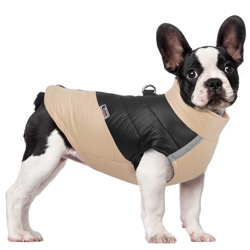 Perro mascota invierno cálido impermeable a prueba de viento abrigo grueso chaqueta con cremallera con raya reflectante