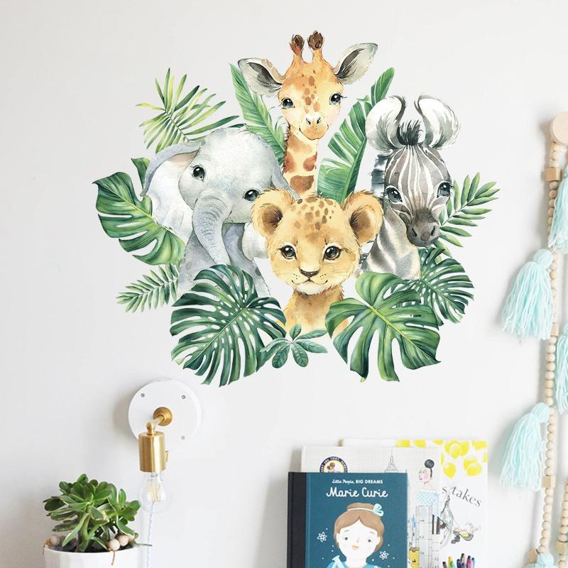1PC Cartoon Lion Elephant Zebra Giraffe Smiling Face Wall Sticker for Kids Room Bedroom Home Decoration Wall Decal