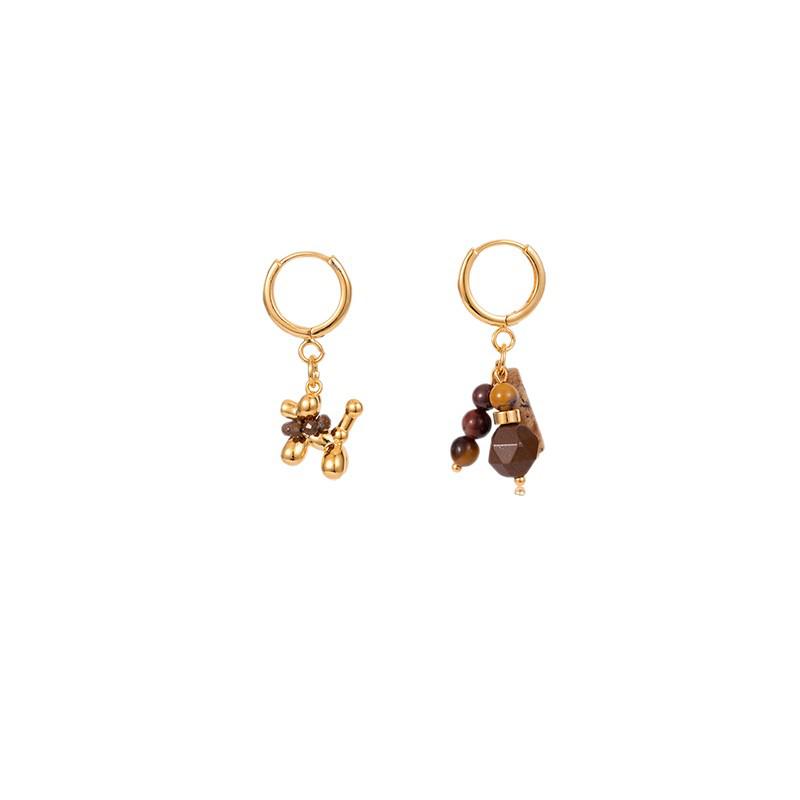 18k Gold Plated Tiger Eye Small Dog Earrings: Retro Melanin Luxury Versatile Accessories for Women