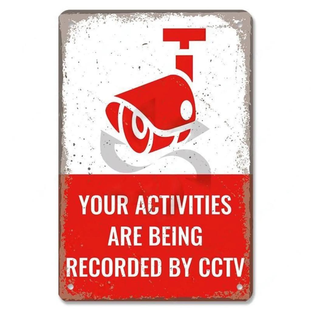 Warning CCTV Tin Signs Metal Plaque Notice 24 Hour Security Camera Vintage Poster Metal Plate Wall Decor for Mall Shop Bar Ho