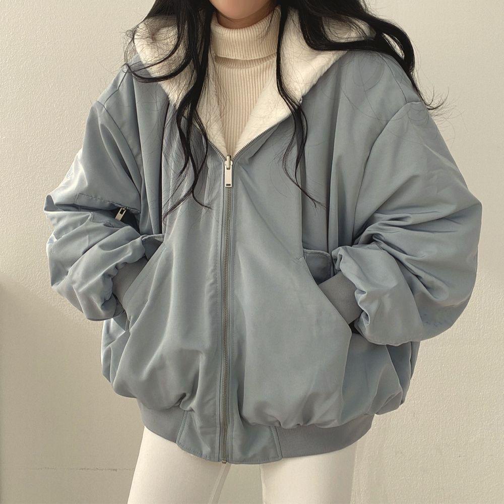 Winter Two Sided Plush Cotton Jacket for Women Loose Hooded with Thick Plush Coat for Women