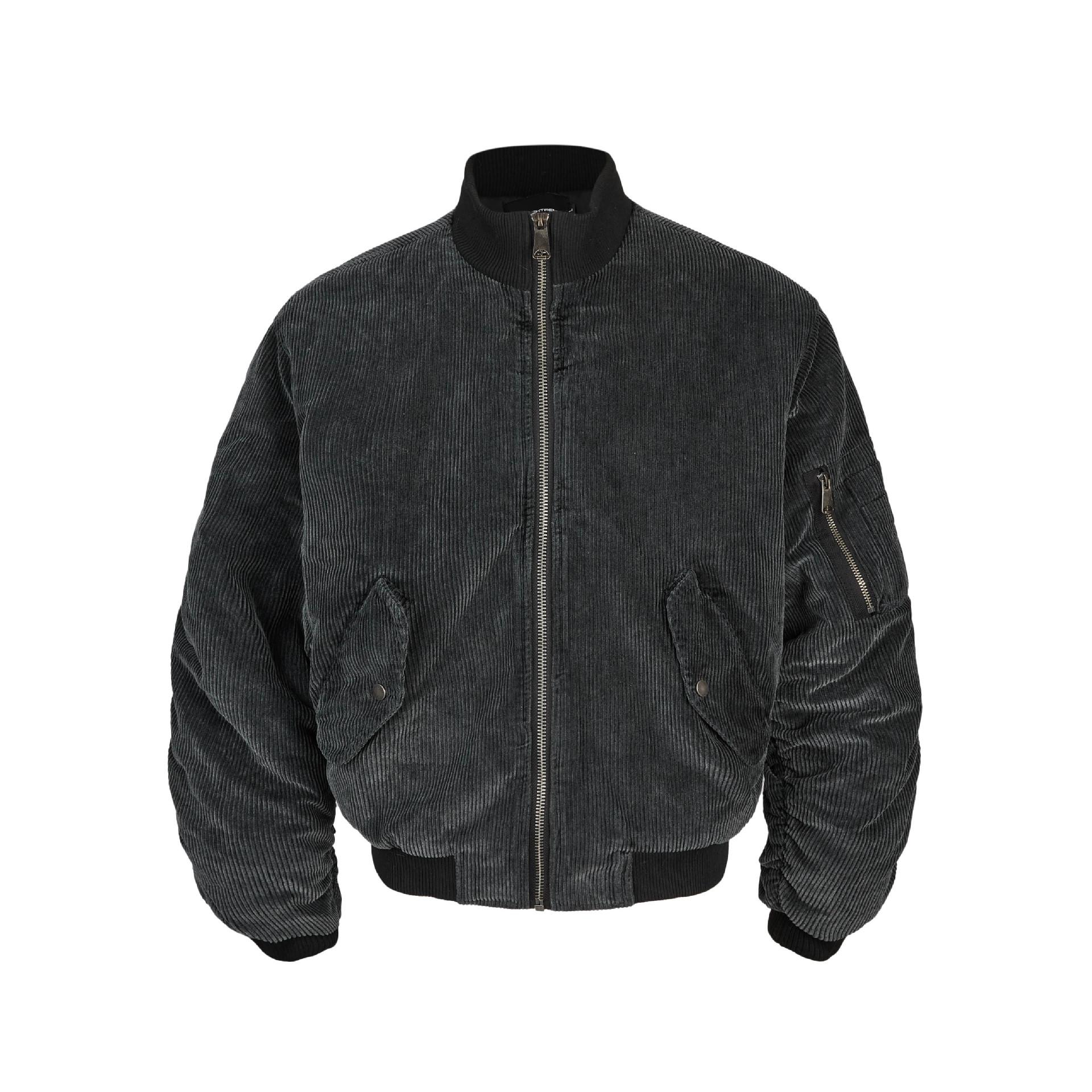 

EME Retro Corduroy Cotton Jacket, Washed Stand Collar, Short Wide Boxy Fit, Winter Outerwear for Men and Women XXL чорний