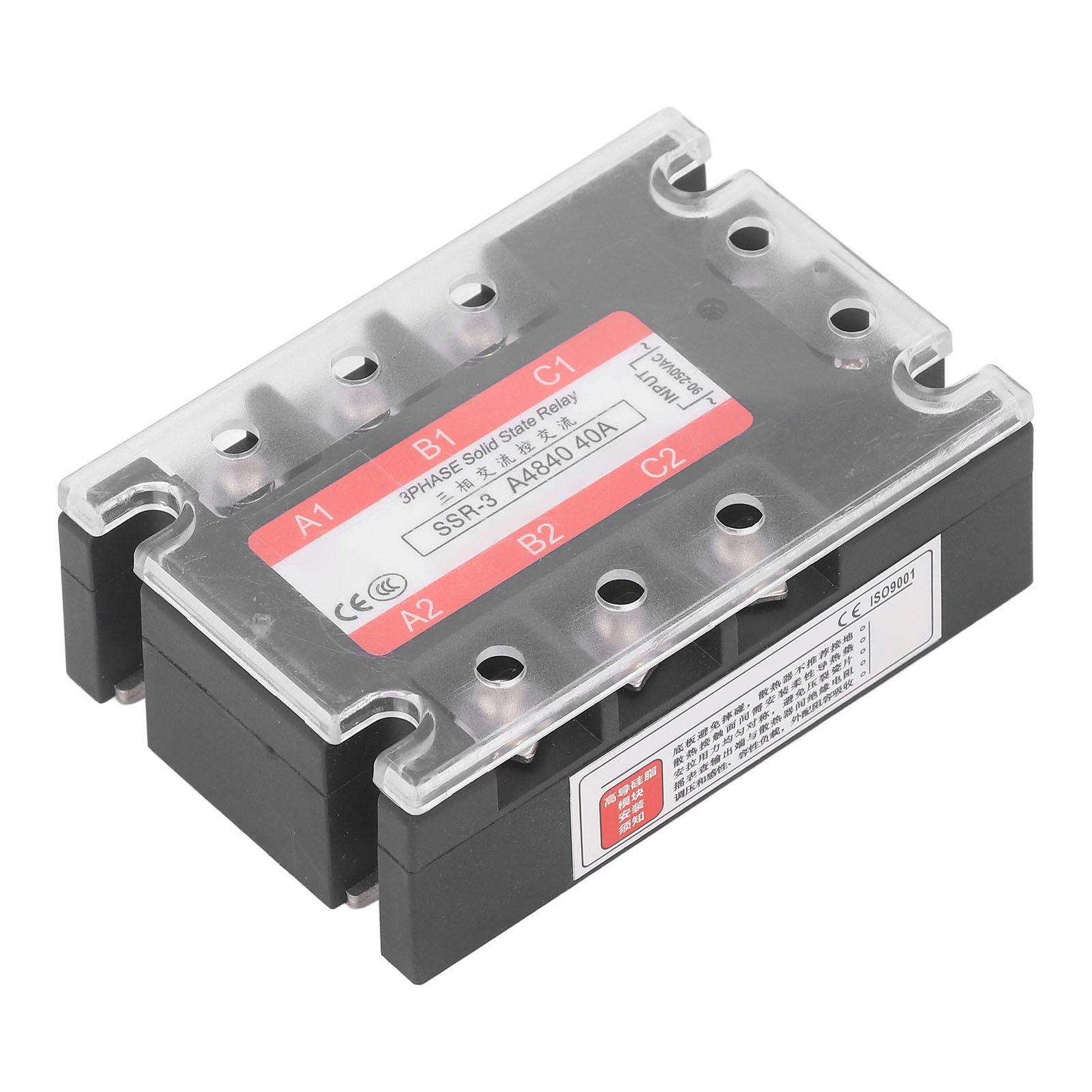 

Трифазне твердотільне реле 40A LED-індикатор Прозора кришка AC до AC SSR 90Вхід 250 В 24480 В