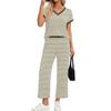 Completo da Donna Due Pezzi Casual Loungewear Top Scollo a V Manica Corta con Pantaloni a Gamba Larga a Righe Vestibilità Rilassata Tessuto Morbido per Viaggio e Casa